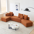 Curved Modular Sectional Sofa For Living Room, Oversized L Shaped Couch With Chaise Lounge Sofa Set, Upholstered Sofa With 3 Back Pillows & 2 Throw Pillow, For Home Office, Orange Orange Foam Sherpa