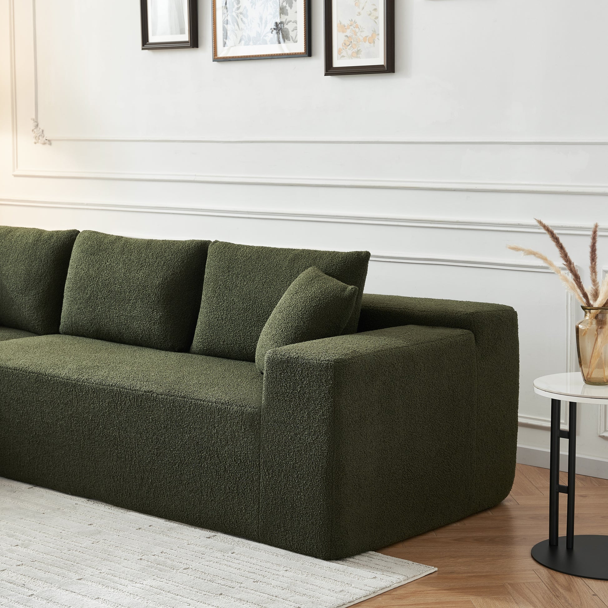 104.33" Sponge Sectional Sofa Couch For Living Room, L Shaped Modern Lamb Modular High Density Sponge Floor Sofa, Sherpa Fabric Sofa Couch With Chaise Lounge, Upholstered Corner Cloud Couch, Green Green Primary Living Space Soft Pillow Back Square Arms