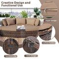 6 Piece Patio Outdoor Conversation Round Sofa Set, Pe Wicker Rattan Separate Seating Group With Coffee Table, Brown Yes Deep Seating Brown Weather Resistant Frame Water Resistant Cushion Garden & Outdoor Sofa Seating Groups Foam Rattan