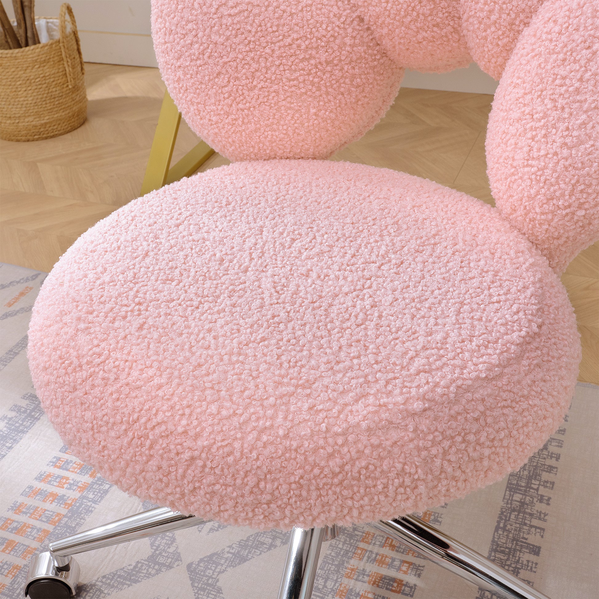 360 Swivel Height Adjustable,Swivel Chair,Teddy Fabric,Home Office Chair Pink Teddy