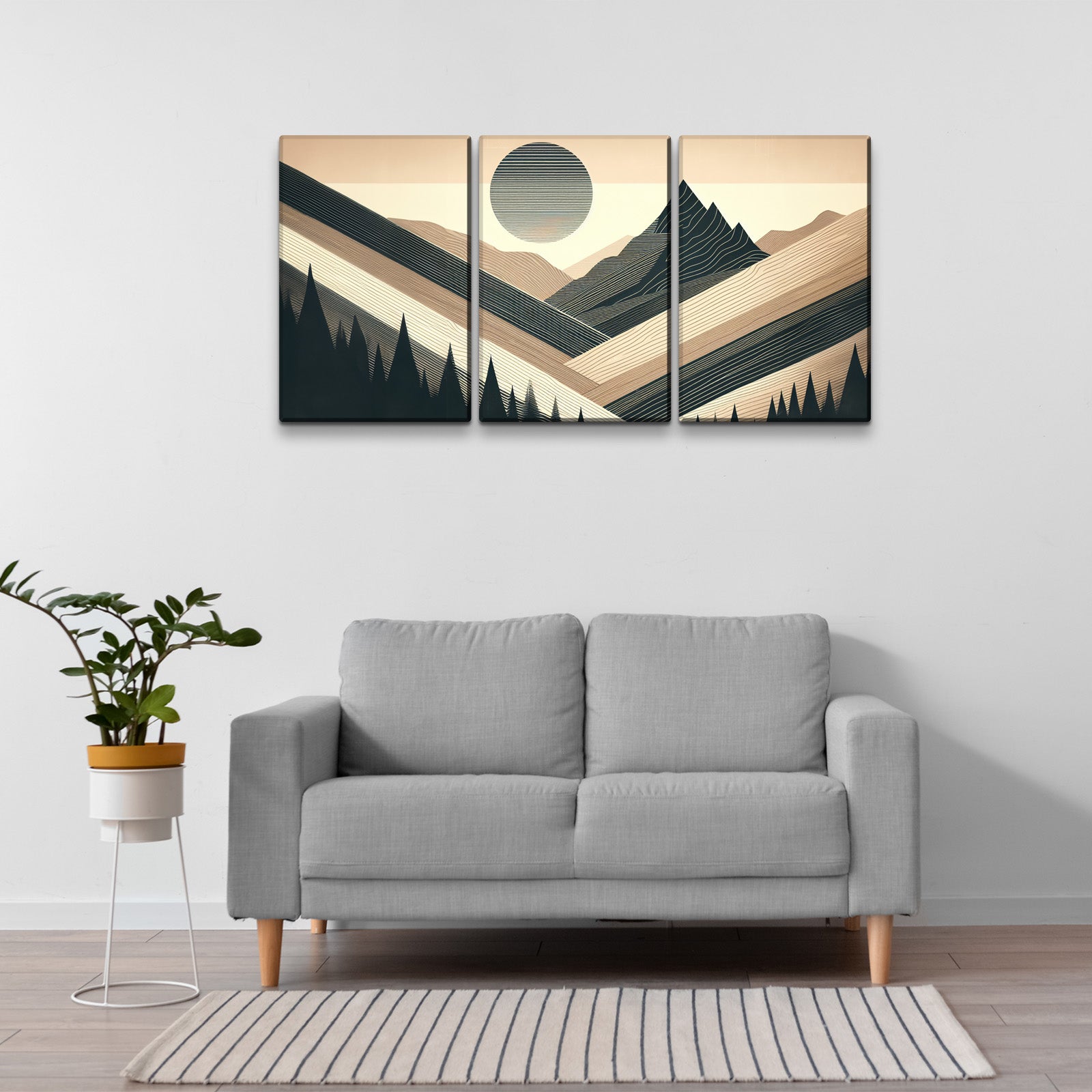 3 Panels Framed Abstract Wood Grain Boho Style Mountain & Forest Canvas Wall Art Decor,3 Pieces Mordern Canvas Decoration Painting For Office,Dining Room,Living Room, Bedroom Decor Ready To Hang