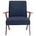 Dark Blue And Walnut Wooden Arms Accent Chair Blue Primary Living Space Mid Century Modern Rubberwood Foam Upholstered