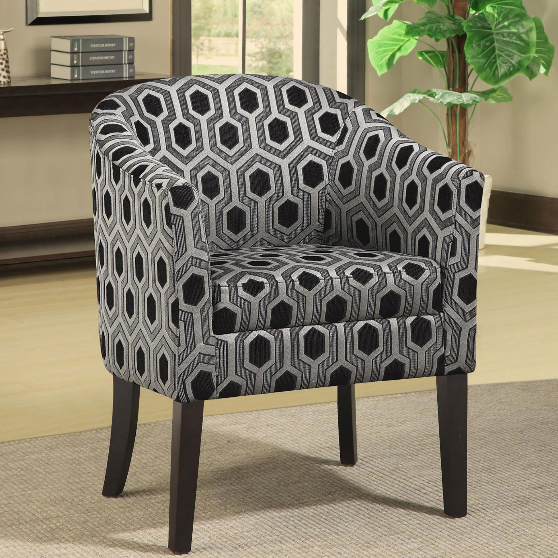 Grey And Black Hexagon Print Barrel Back Accent Chair Grey Primary Living Space Transitional Foam Upholstered