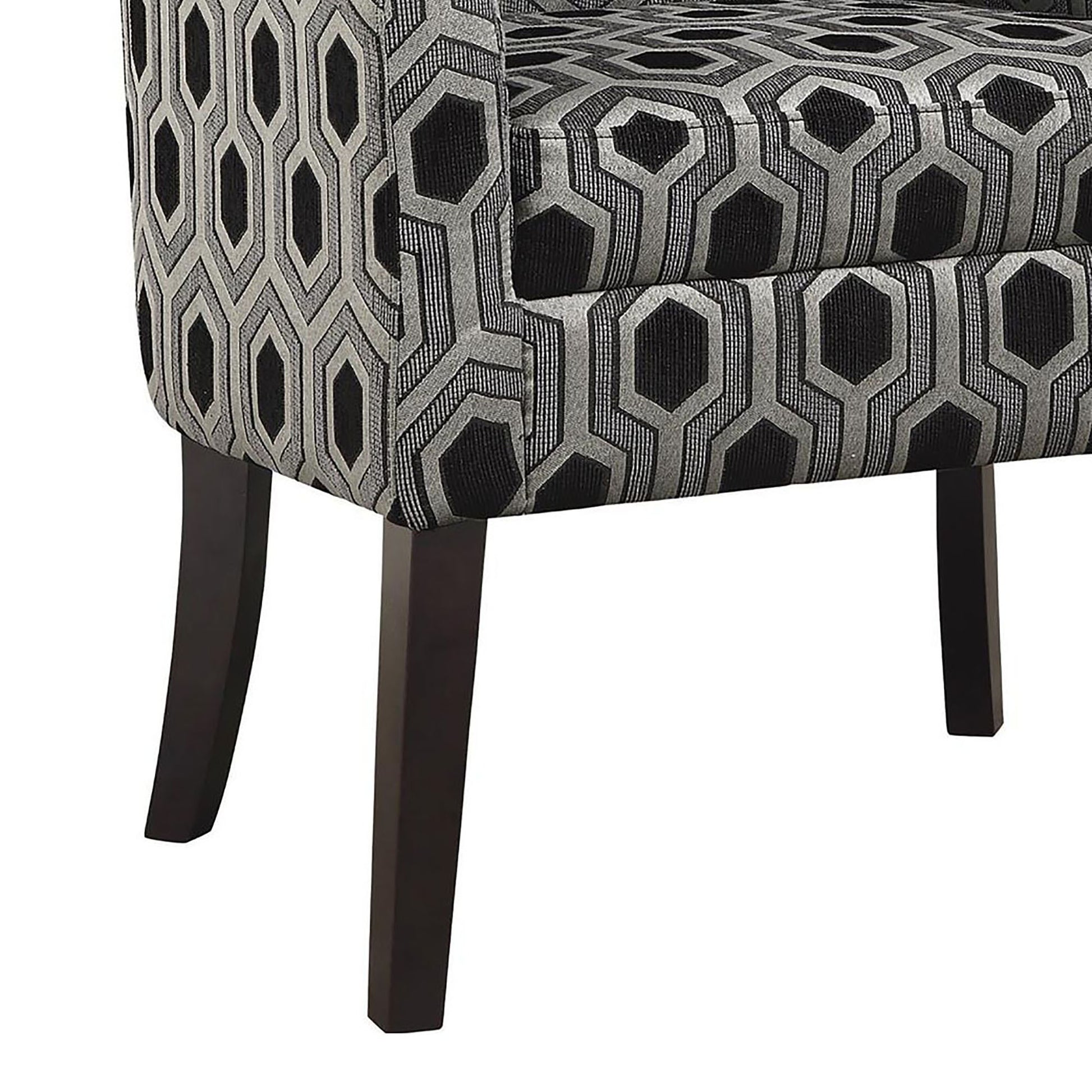 Grey And Black Hexagon Print Barrel Back Accent Chair Grey Primary Living Space Transitional Foam Upholstered
