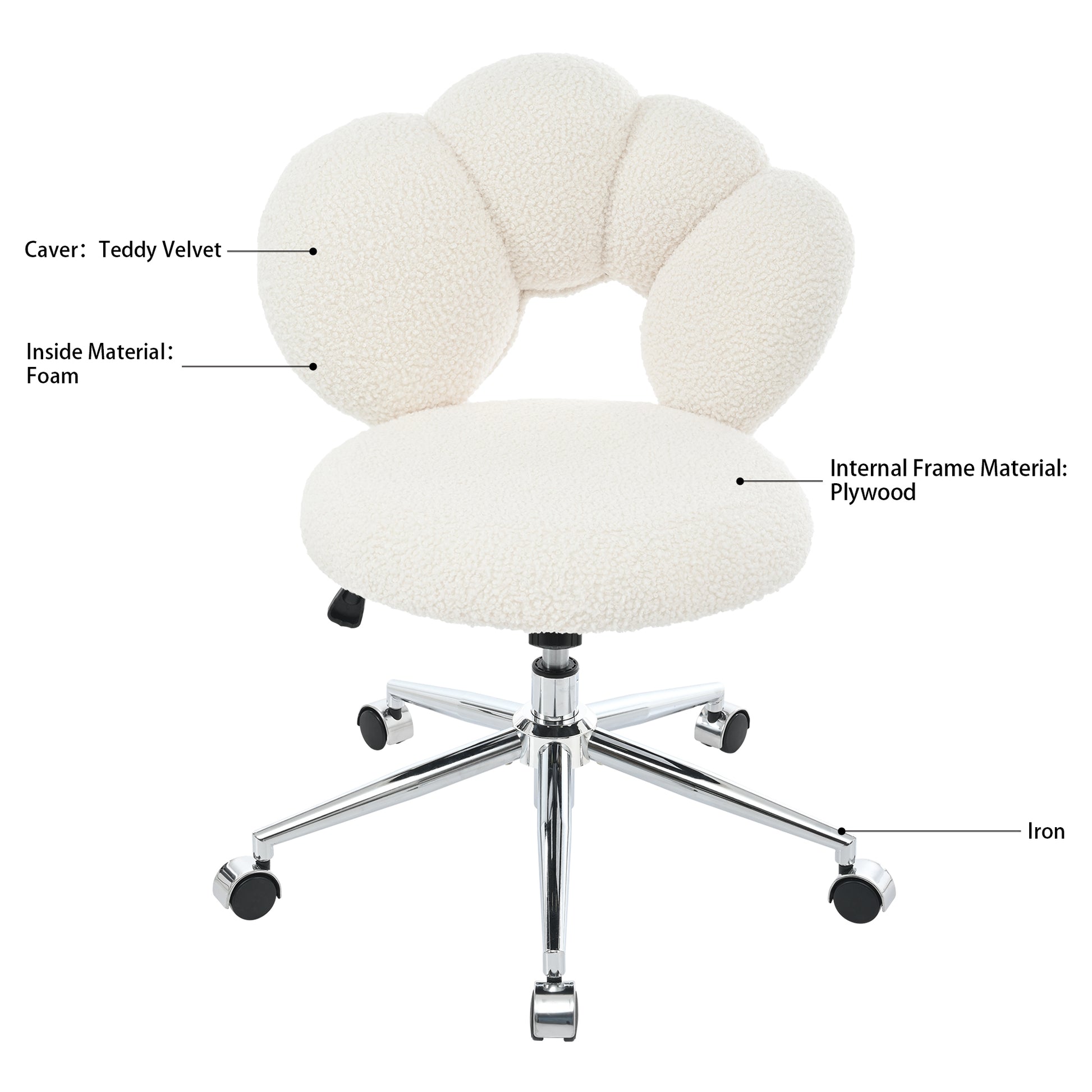 360 Swivel Height Adjustable,Swivel Chair,Teddy Fabric,Home Office Chair White Teddy