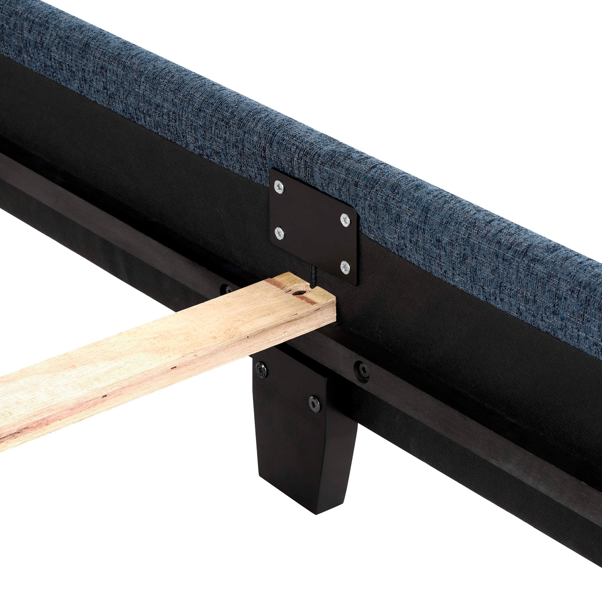 King Size Navy Blue Denim Squares Upholstered Platform Bed Box Spring Required King Blue Wood Bedroom Contemporary,Modern,Transitional Panel Polyester Fabric