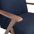 Dark Blue And Walnut Wooden Arms Accent Chair Blue Primary Living Space Mid Century Modern Rubberwood Foam Upholstered