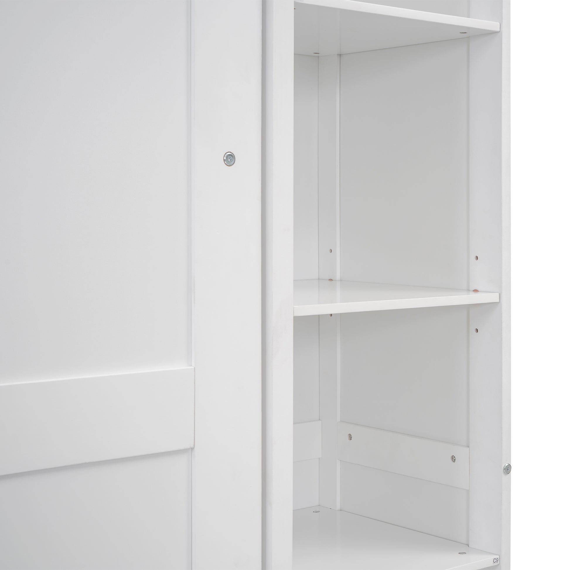 Full Size Murphy Bed Wall Bed With Shelves And Led Lights,White White Solid Wood Mdf