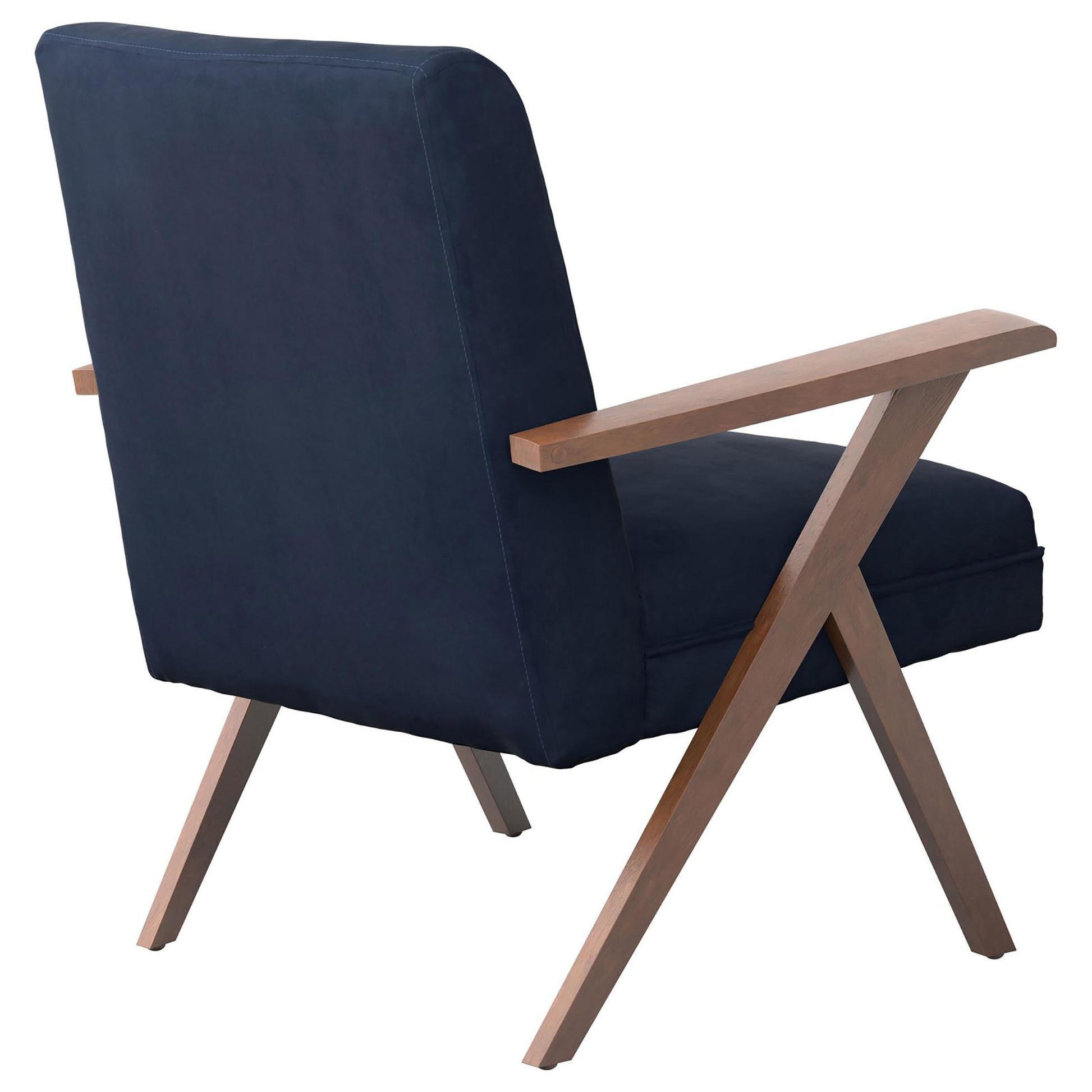 Dark Blue And Walnut Wooden Arms Accent Chair Blue Primary Living Space Mid Century Modern Rubberwood Foam Upholstered