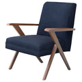 Dark Blue And Walnut Wooden Arms Accent Chair Blue Primary Living Space Mid Century Modern Rubberwood Foam Upholstered