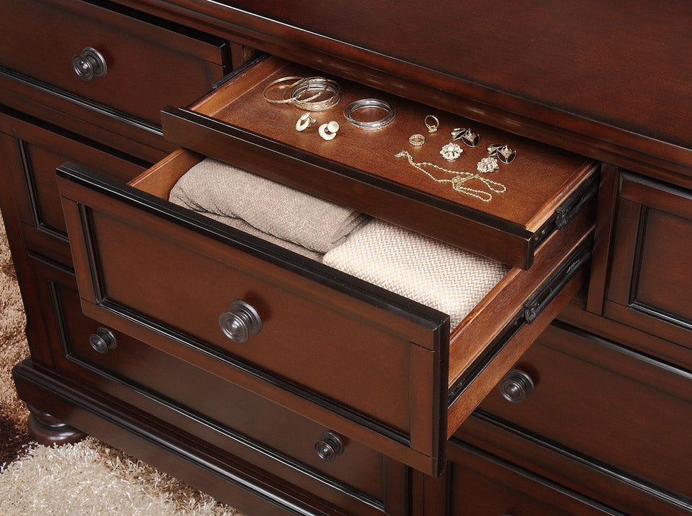 Classic Transitional Dresser Of 7 Drawers Brown Cherry Finish Birch Veneer Hidden Drawer Bun Feet Bedroom Traditional Furniture Brown Mix Bedroom Classic,Traditional,Transitional Wood