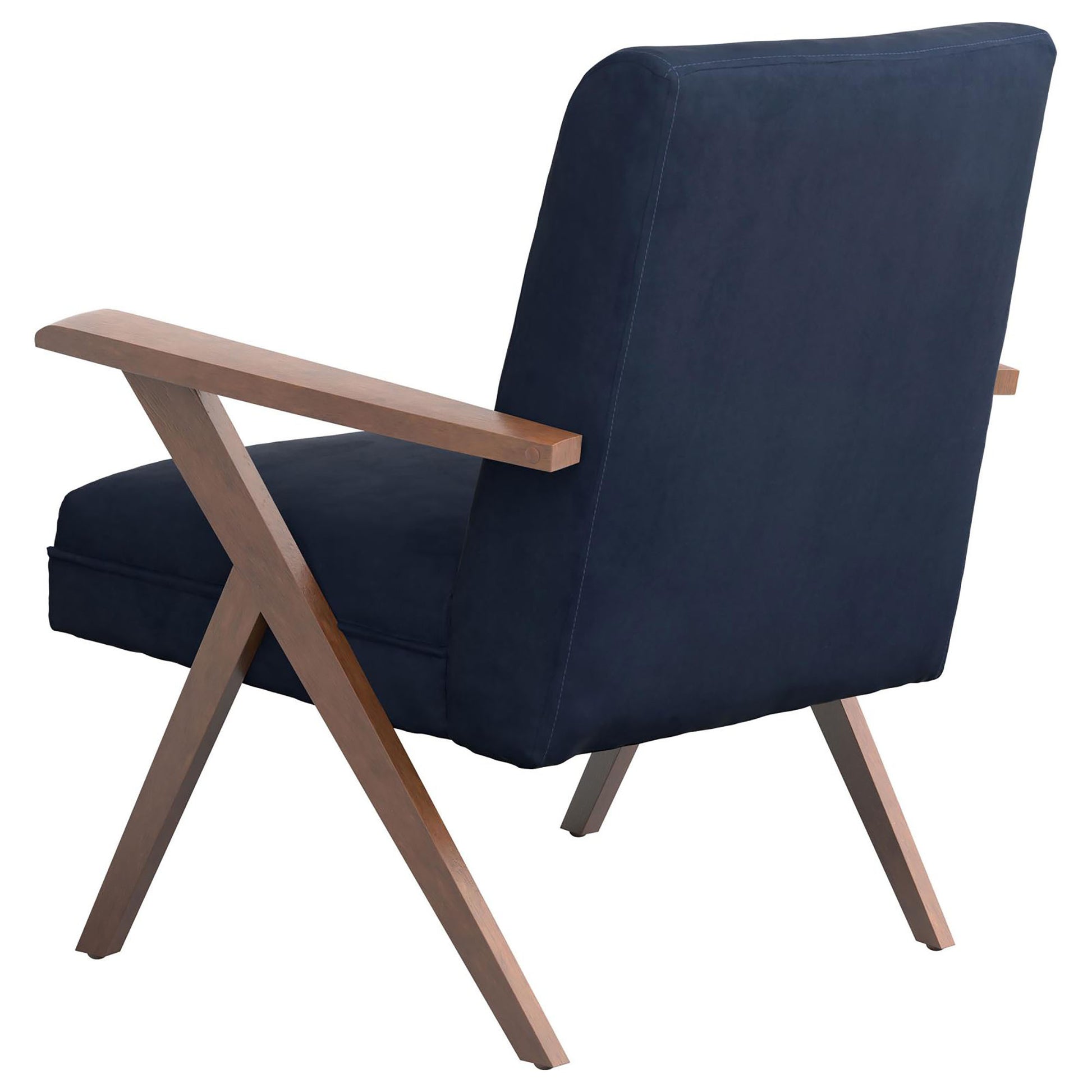 Dark Blue And Walnut Wooden Arms Accent Chair Blue Primary Living Space Mid Century Modern Rubberwood Foam Upholstered