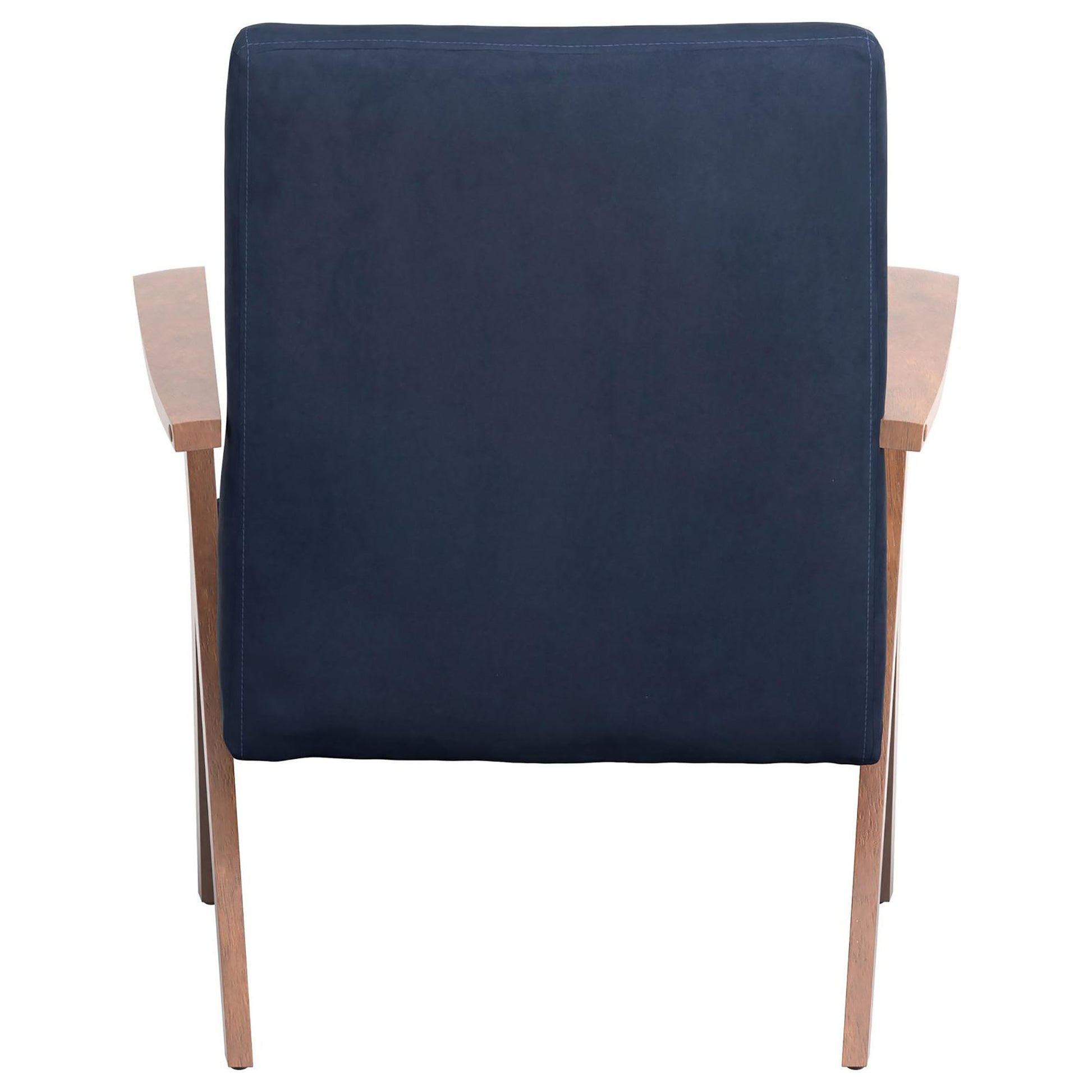 Dark Blue And Walnut Wooden Arms Accent Chair Blue Primary Living Space Mid Century Modern Rubberwood Foam Upholstered
