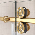 62'' 66'' W X 76'' H Single Sliding Frameless Shower Door With 3 8 Inch 10Mm Clear Glass In Brushed Gold Brushed Gold Stainless Steel