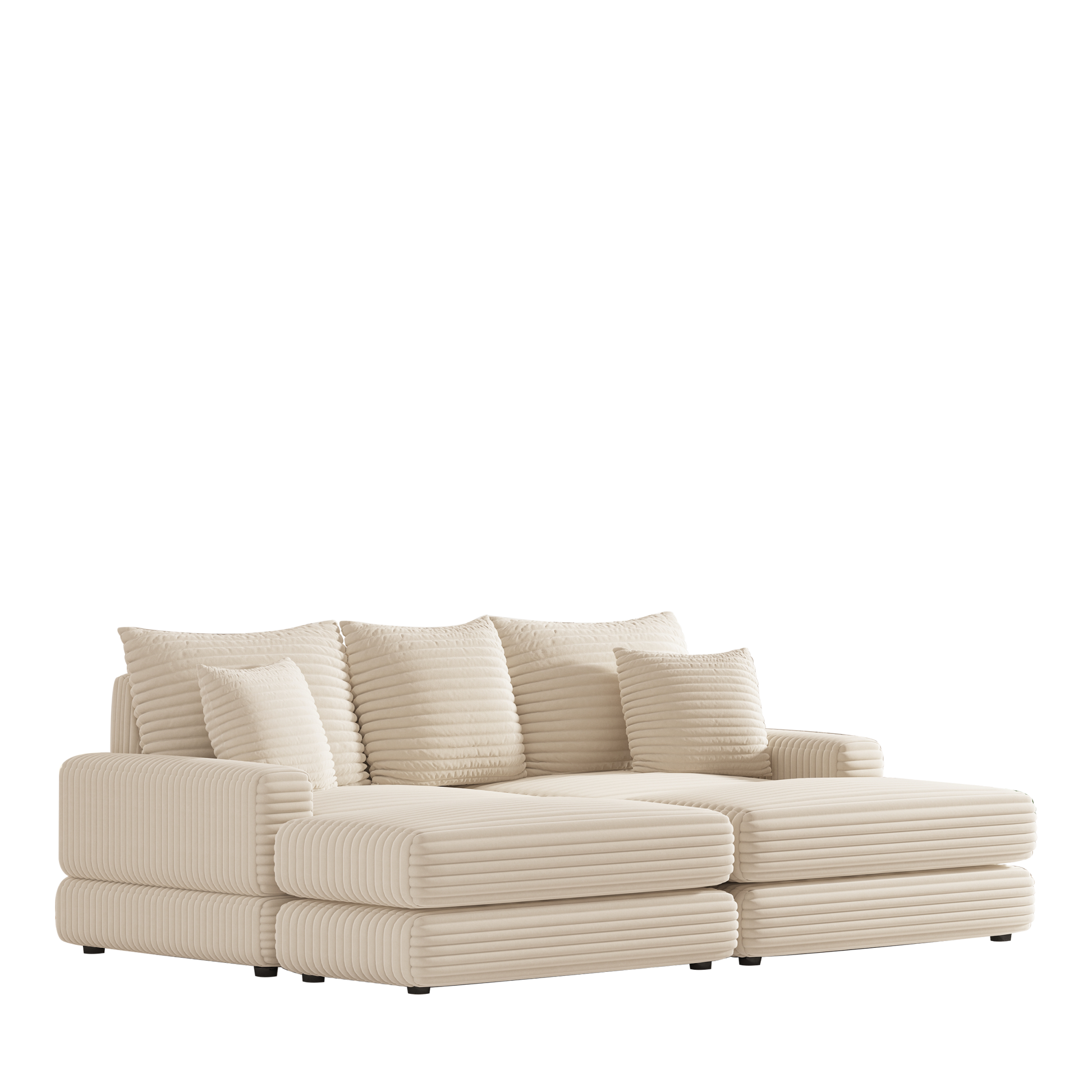 86.6Inch Corduroy 3 Seater Sofa With 3 Back Pillows2 Toss Pillows And Two Ottoman ,Comfy Sofa Deep Seat Couch For Living Room Ginger Corduroy 3 Seat