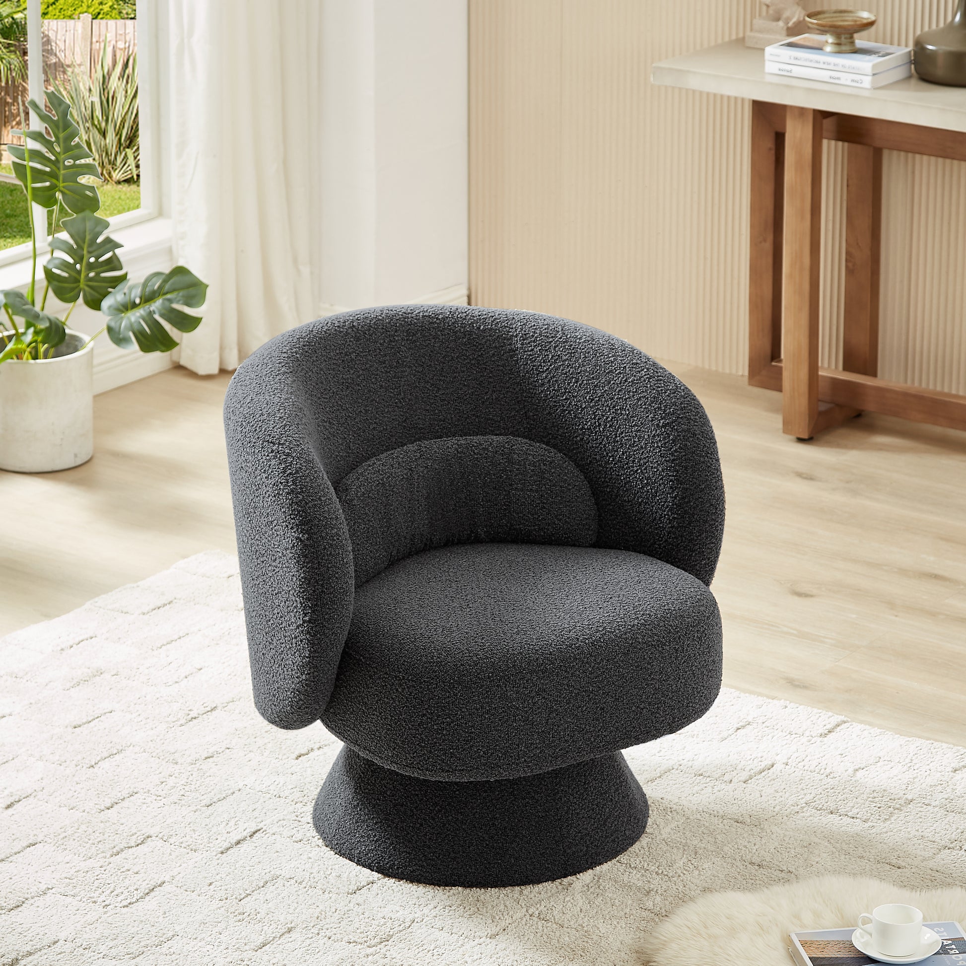360 Degree Swivel Sherpa Accent Chair Modern Style Barrel Chair With Toss Pillows For Home Office, Living Room, Bedroom, Dark Grey Dark Gray Foam Fabric