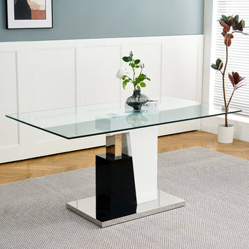 Modern Style Glass Table, Elegant Transparent Design, Durable Support Base, Solid, Selected Materials Made Of Furniture Display Fashion, Suitable For The Living Room Set Of 1 White Black Tempered Glass