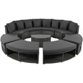 Outdoor Patio Furniture Luxury Circular Outdoor Sofa Set Rattan Wicker Sectional Sofa Lounge Set With Tempered Glass Coffee Table, 6 Pillows, Grey Yes Grey Water Resistant Frame Water Resistant Cushion Garden & Outdoor Sectional Seating Groups Foam