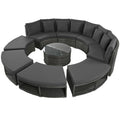 Outdoor Patio Furniture Luxury Circular Outdoor Sofa Set Rattan Wicker Sectional Sofa Lounge Set With Tempered Glass Coffee Table, 6 Pillows, Grey Yes Grey Water Resistant Frame Water Resistant Cushion Garden & Outdoor Sectional Seating Groups Foam