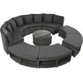 Outdoor Patio Furniture Luxury Circular Outdoor Sofa Set Rattan Wicker Sectional Sofa Lounge Set With Tempered Glass Coffee Table, 6 Pillows, Grey Yes Grey Water Resistant Frame Water Resistant Cushion Garden & Outdoor Sectional Seating Groups Foam