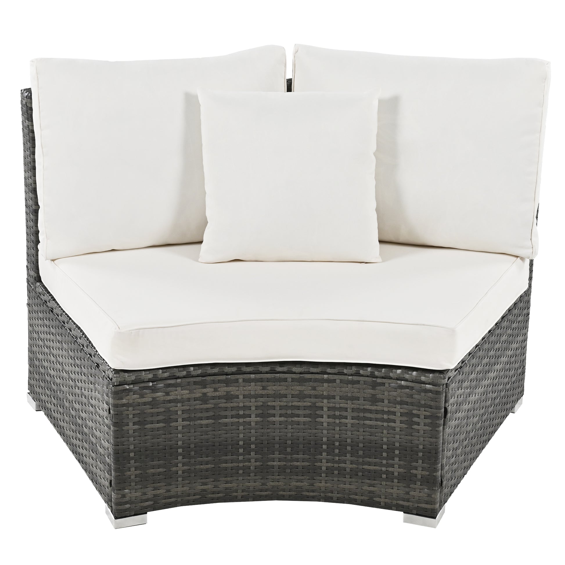 Outdoor Patio Furniture Luxury Circular Outdoor Sofa Set Rattan Wicker Sectional Sofa Lounge Set With Tempered Glass Coffee Table, 6 Pillows,Beige Yes Beige Water Resistant Frame Water Resistant Cushion Garden & Outdoor Sectional Seating Groups Foam
