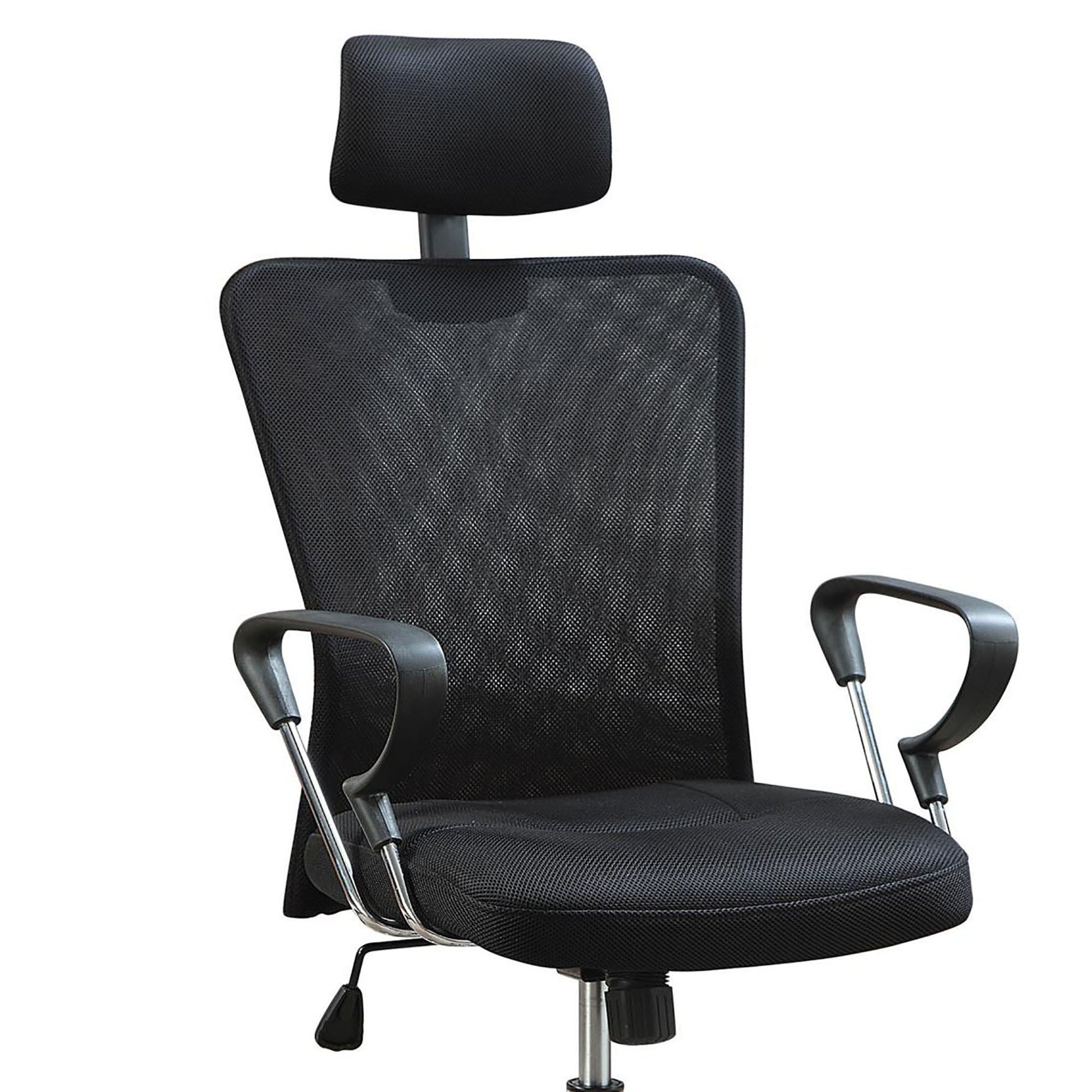 Black And Chrome Height Adjustable Office Chair With Casters Black Office Contemporary,Modern Office Chairs Foam Head Support Upholstered