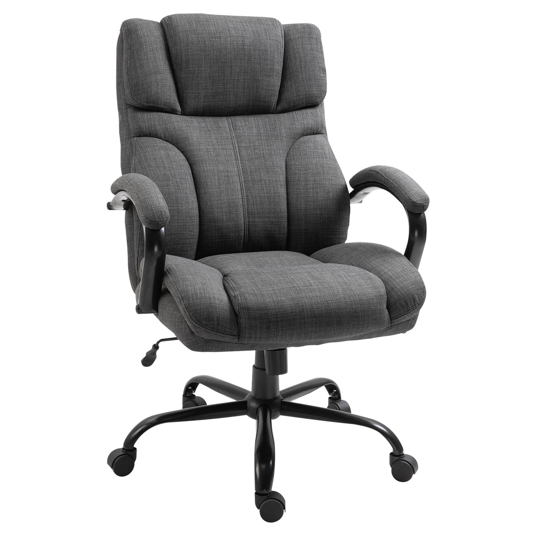 500Lbs Big And Tall Office Chair With Wide Seat, Ergonomic Executive Computer Chair With Adjustable Height, Swivel Wheels And Linen Finish, Dark Grey Grey Polyester