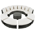Outdoor Patio Furniture Luxury Circular Outdoor Sofa Set Rattan Wicker Sectional Sofa Lounge Set With Tempered Glass Coffee Table, 6 Pillows,Beige Yes Beige Water Resistant Frame Water Resistant Cushion Garden & Outdoor Sectional Seating Groups Foam