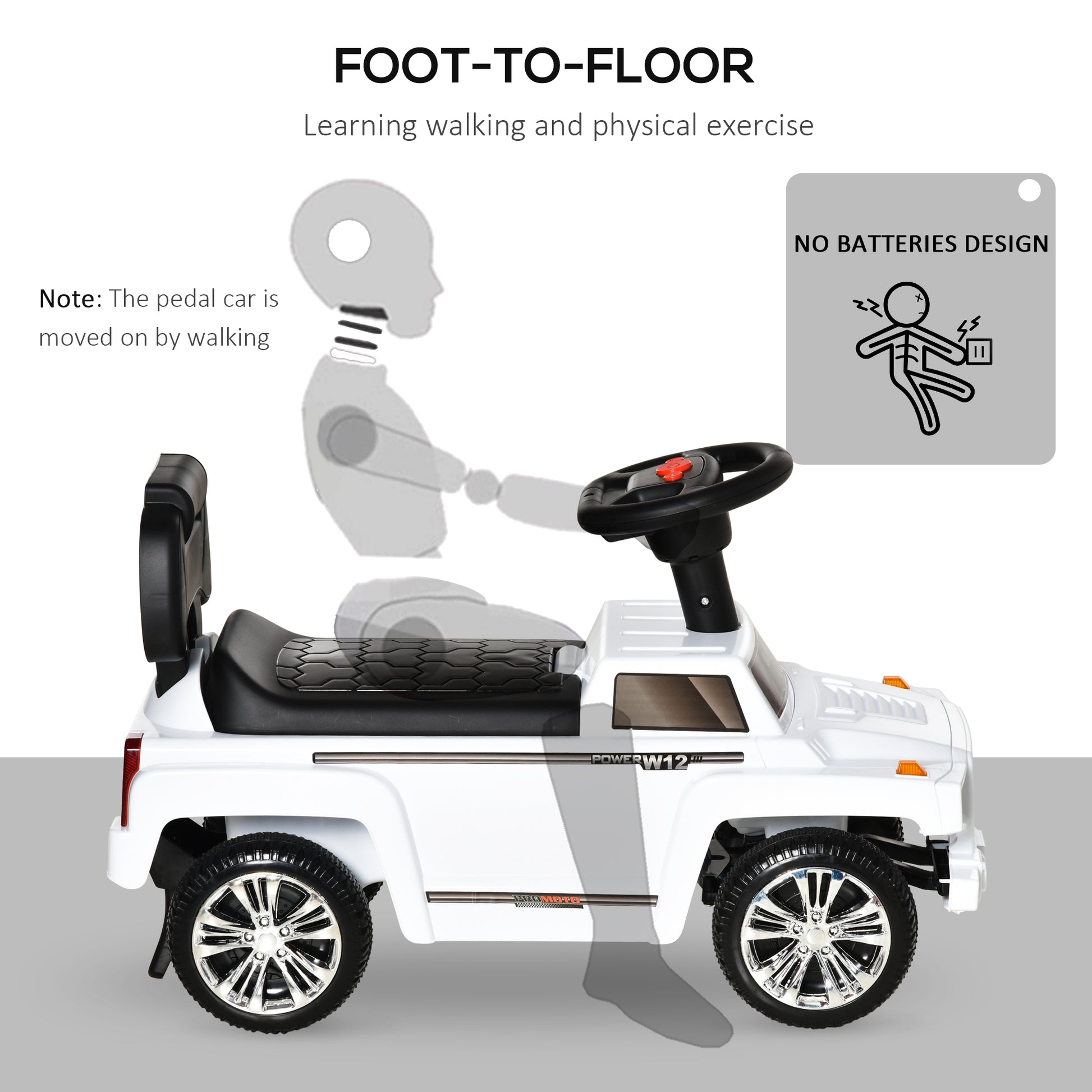 Kids Ride On Push Car, Suv Style Sliding Walking Car For Toddle With Horn, Music, Working Lights, Hidden Storage And Anti Dumping System, White White Metal