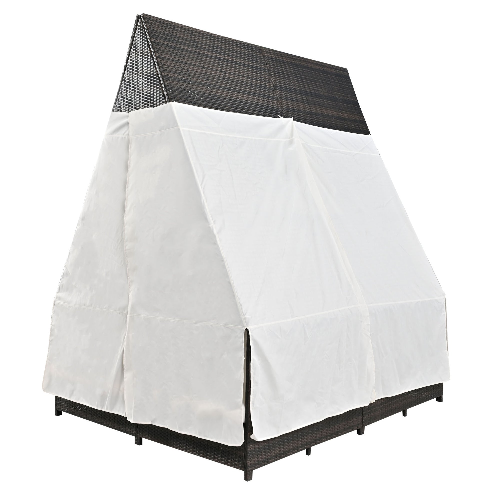 Outdoor Daybed Patio Lounge Bed With Adjustable Backrest Outdoor Double Sun Lounger With Curtains, 4 Pillows For Garden Patio Poolside Balcony Beach, Cream Yes Cream Water Resistant Frame Water Resistant Cushion Garden & Outdoor Sectional Seating Groups