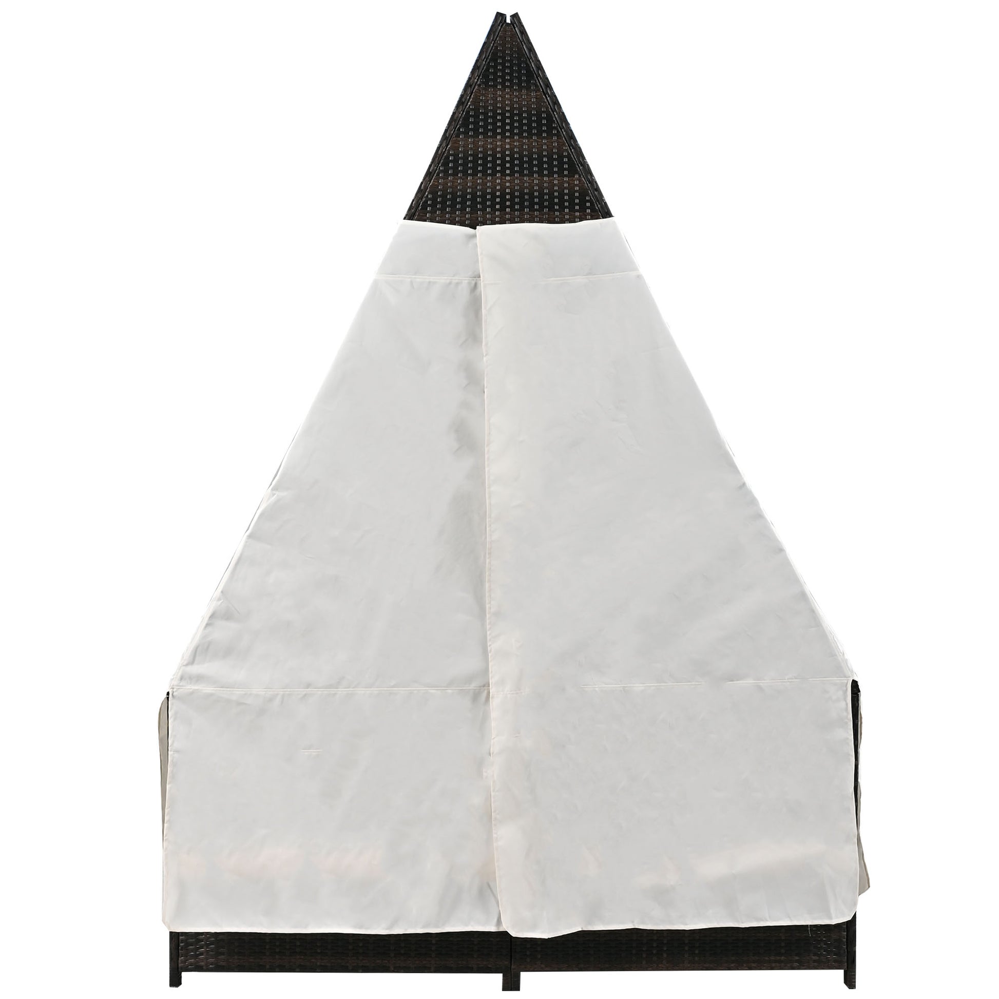 Outdoor Daybed Patio Lounge Bed With Adjustable Backrest Outdoor Double Sun Lounger With Curtains, 4 Pillows For Garden Patio Poolside Balcony Beach, Cream Yes Cream Water Resistant Frame Water Resistant Cushion Garden & Outdoor Sectional Seating Groups