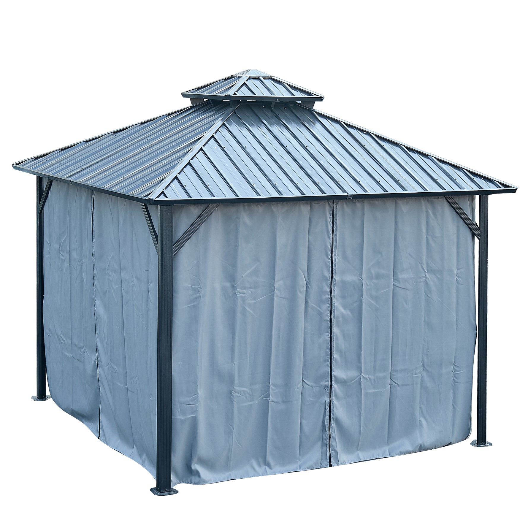 10*10Ft Patic Gazebo,Alu Gazebo With Steel Canopy,Outdoor Permanent Hardtop Gazebo Canopy For Patio, Garden, Backyard Gray Aluminium