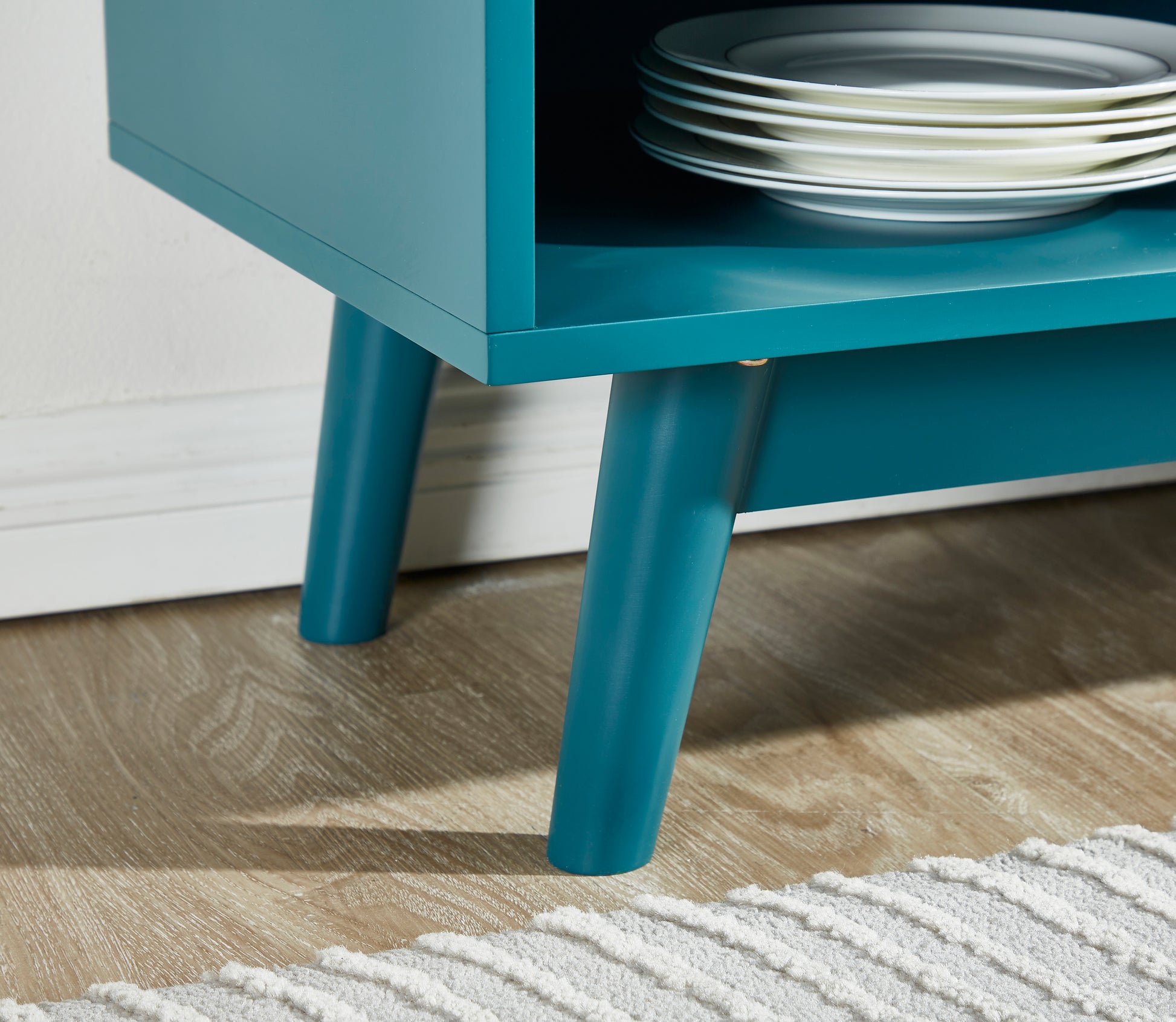 36" Sideboard Buffet Cabinet With Wine Storage Shelf, Storage Cabinet With Wine Glass Holder Organizer Teal Mdf