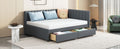 Full Size Upholstered Daybed With 2 Storage Drawers Sofa Bed Frame No Box Spring Needed, Linen Fabric Gray Gray Linen