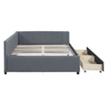 Full Size Upholstered Daybed With 2 Storage Drawers Sofa Bed Frame No Box Spring Needed, Linen Fabric Gray Gray Linen