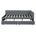Full Size Upholstered Daybed With 2 Storage Drawers Sofa Bed Frame No Box Spring Needed, Linen Fabric Gray Gray Linen