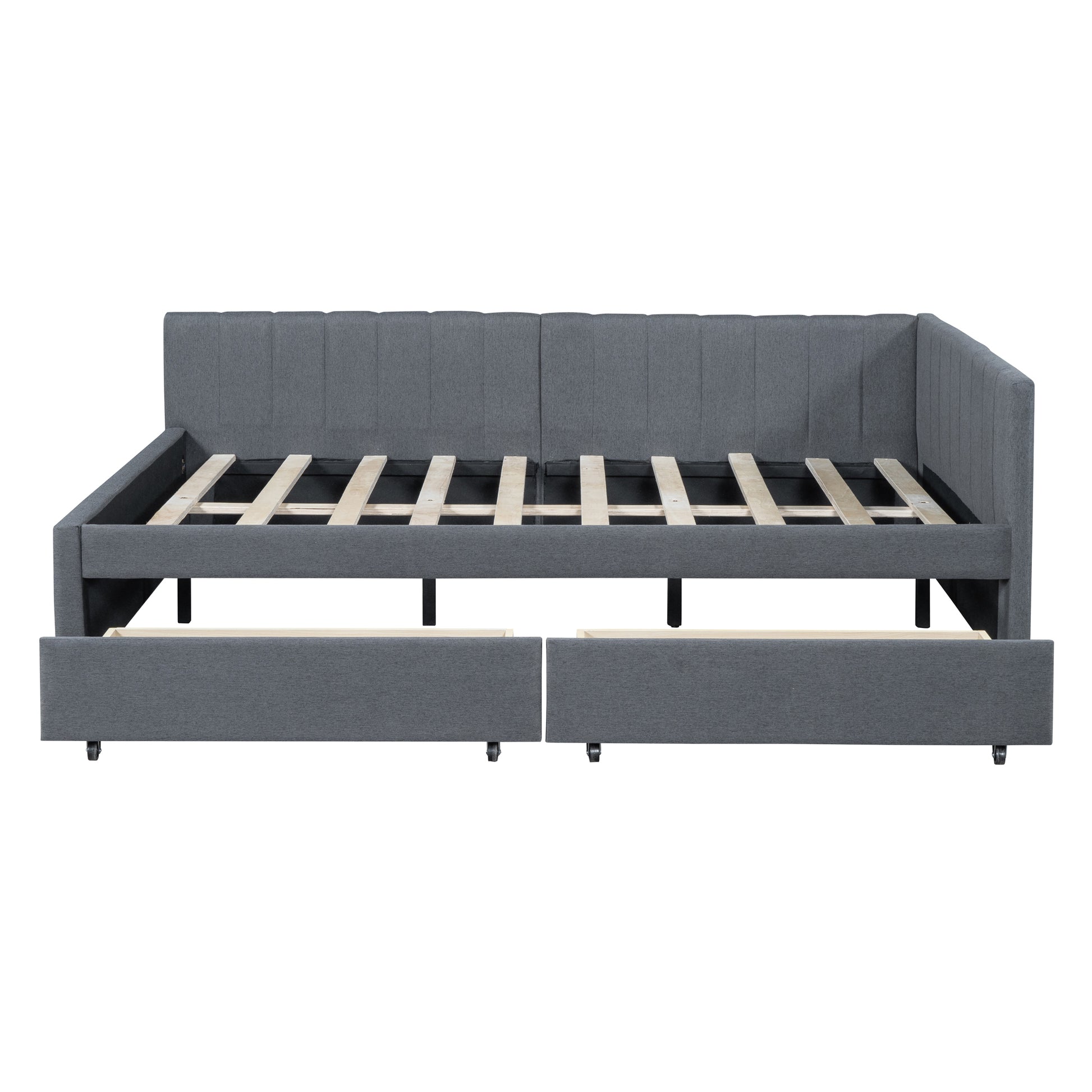 Full Size Upholstered Daybed With 2 Storage Drawers Sofa Bed Frame No Box Spring Needed, Linen Fabric Gray Gray Linen
