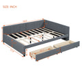 Full Size Upholstered Daybed With 2 Storage Drawers Sofa Bed Frame No Box Spring Needed, Linen Fabric Gray Gray Linen