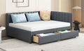 Full Size Upholstered Daybed With 2 Storage Drawers Sofa Bed Frame No Box Spring Needed, Linen Fabric Gray Gray Linen