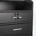 Salon Styling Station With 2 Drawers, 2 Hair Dryer Holders And 1 Cabinet, Black White Black Mdf