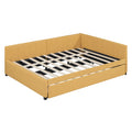 Full Size Upholstered Daybed With Trundle Sofa Bed Frame No Box Spring Needed, Linen Fabric Yellow Yellow Linen