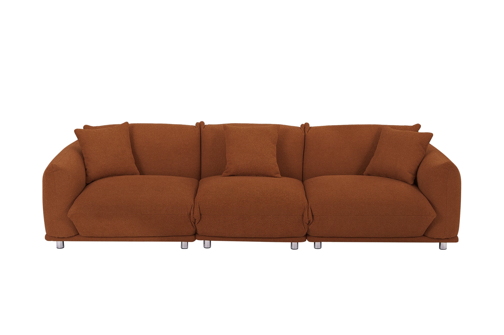 Originality Shapes Curry Lambswool Sherpa 4 Seater Sofa With Metal Legs, Solid Wood Frame Couch With 3 Pillows, Linear And Modular Version Design, Possibility Combined Armchair Current Style Brown