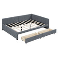 Full Size Upholstered Daybed With 2 Storage Drawers Sofa Bed Frame No Box Spring Needed, Linen Fabric Gray Gray Linen
