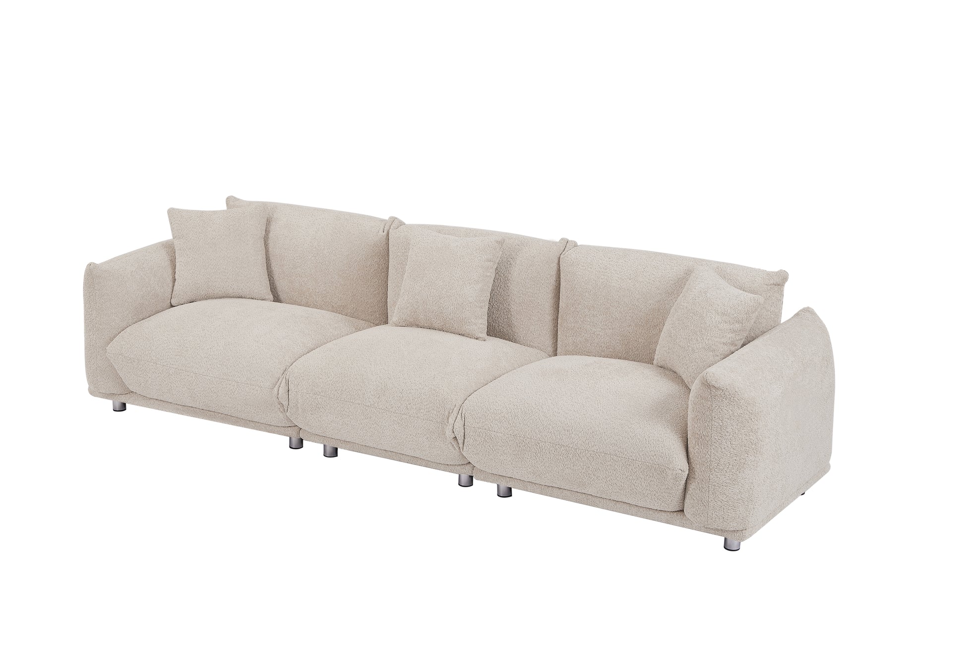 Originality Shapes Camel Lambswool Sherpa 4 Seater Sofa With Metal Legs, Solid Wood Frame Couch With 3 Pillows, Linear And Modular Version Design, Possibility Combined Armchair Current Style Camel