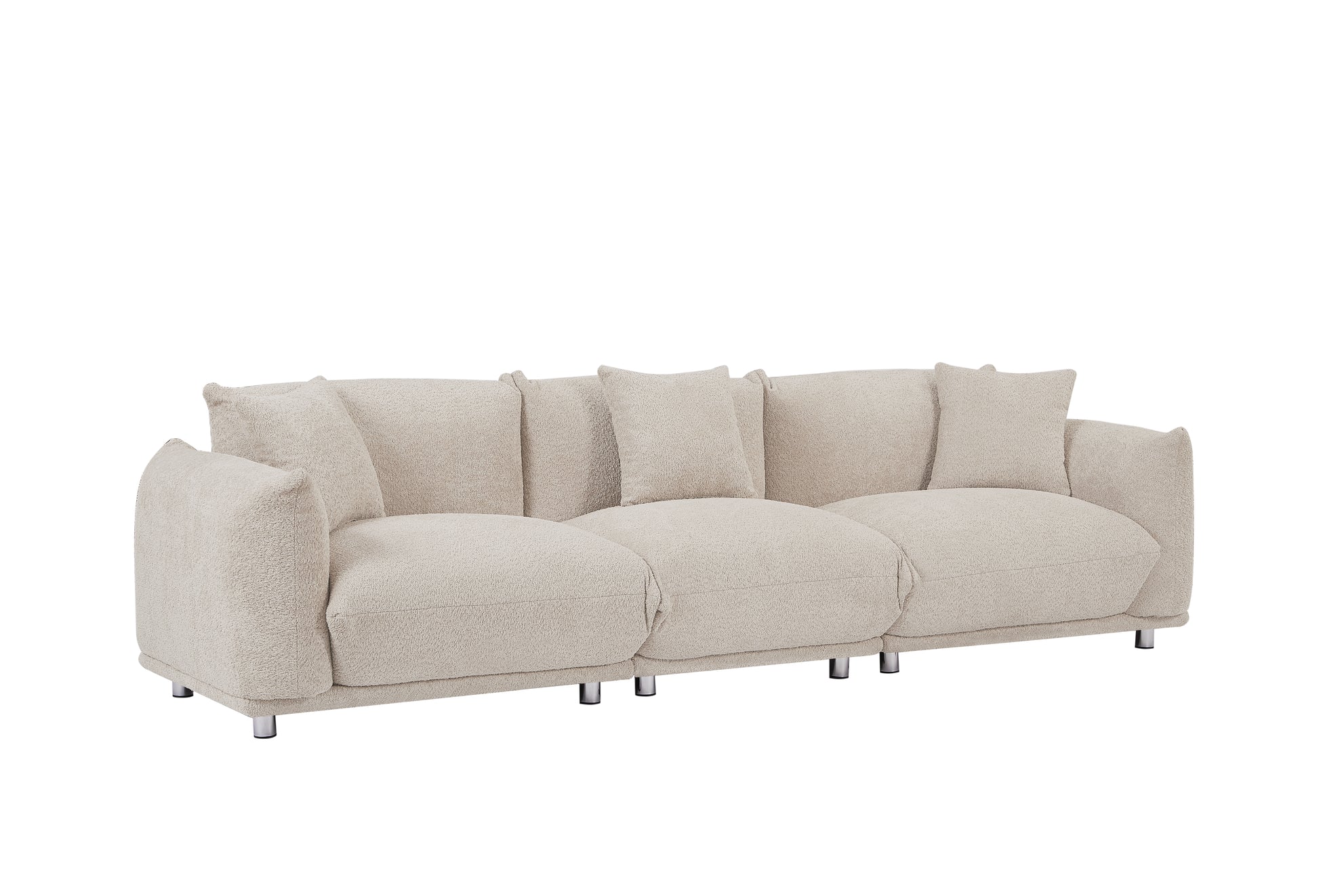 Originality Shapes Camel Lambswool Sherpa 4 Seater Sofa With Metal Legs, Solid Wood Frame Couch With 3 Pillows, Linear And Modular Version Design, Possibility Combined Armchair Current Style Camel