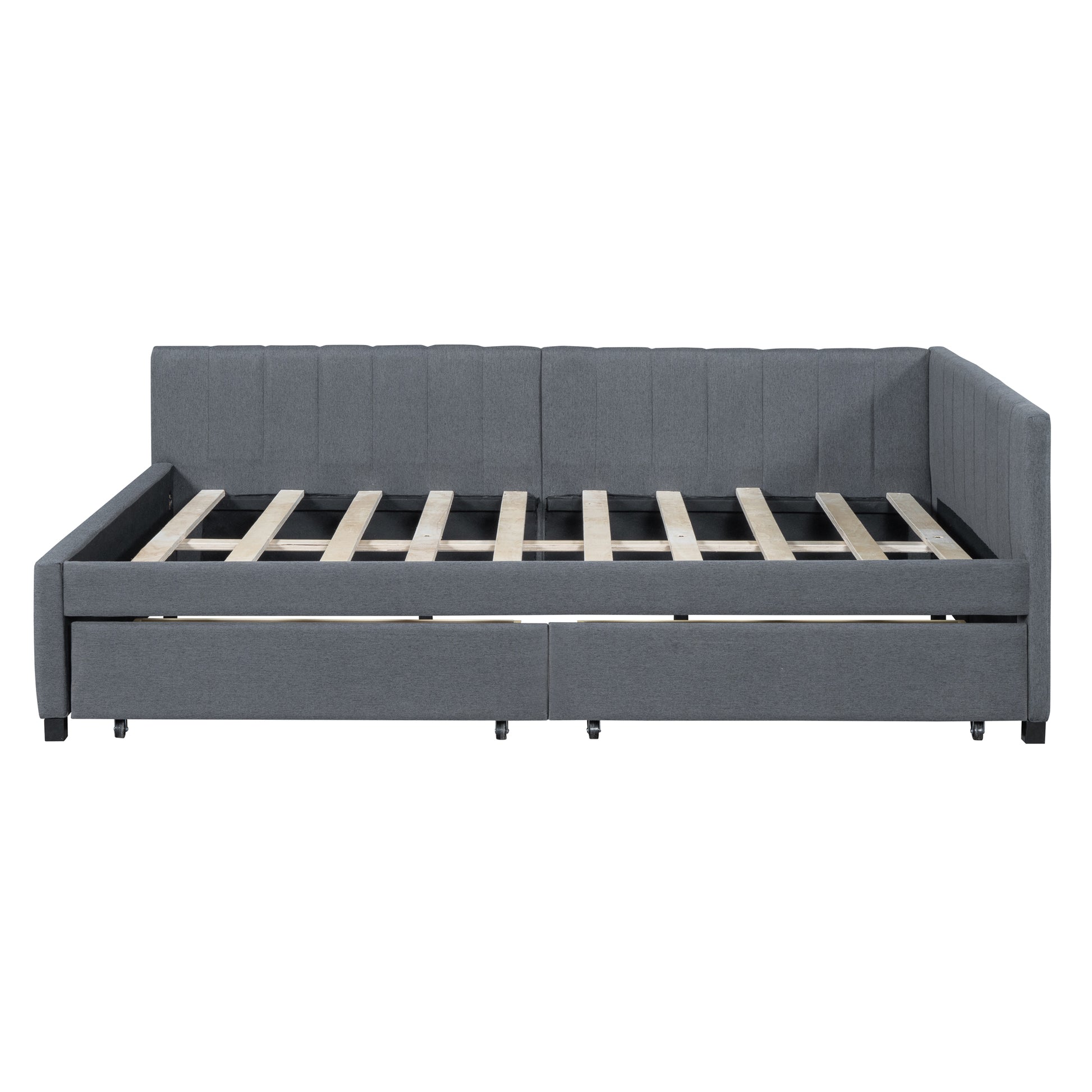 Full Size Upholstered Daybed With 2 Storage Drawers Sofa Bed Frame No Box Spring Needed, Linen Fabric Gray Gray Linen