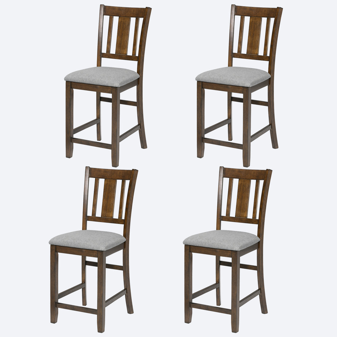 Dining Room Furniture Counter Height Chairs Set For 4, Kitchen Chair With Padded Seat, Walnut Wood Walnut Solid Back Seats 4 Dining Room Rubberwood Rubber Wood