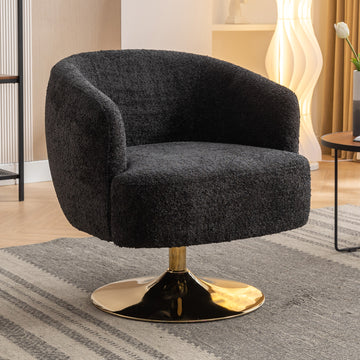 048 Chenille Fabric Accent Swivel Chair With Gold Metal Round Base,Black Black White Primary Living Space Modern Eucalyptus Foam Chenille