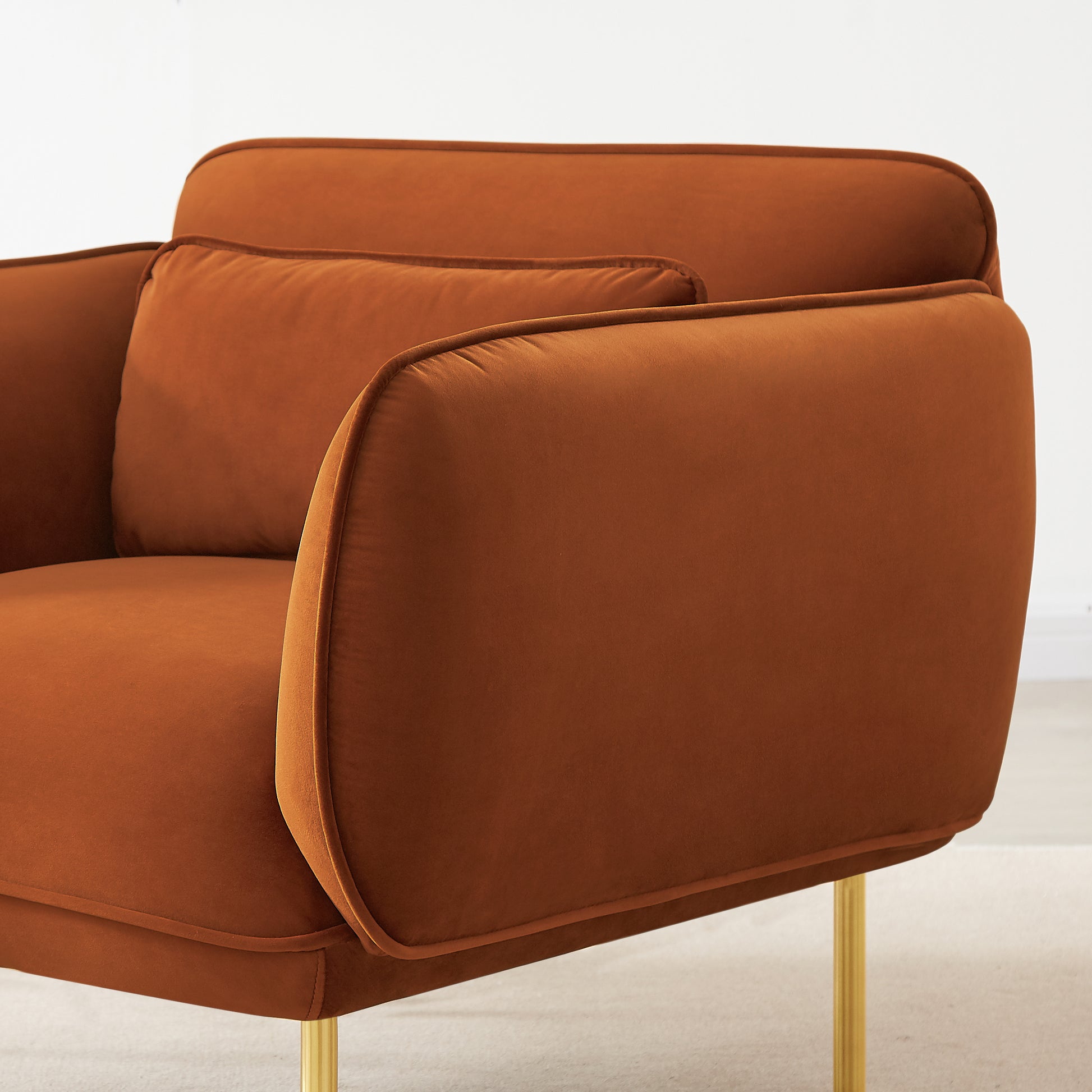 Oversized Living Room Accent Velveta Armchair Upholstered Single Sofa Chair, Comfy Fabric Armchair With Metal Leg For Bedroom Living Room Apartment, Curry Brown Velvet