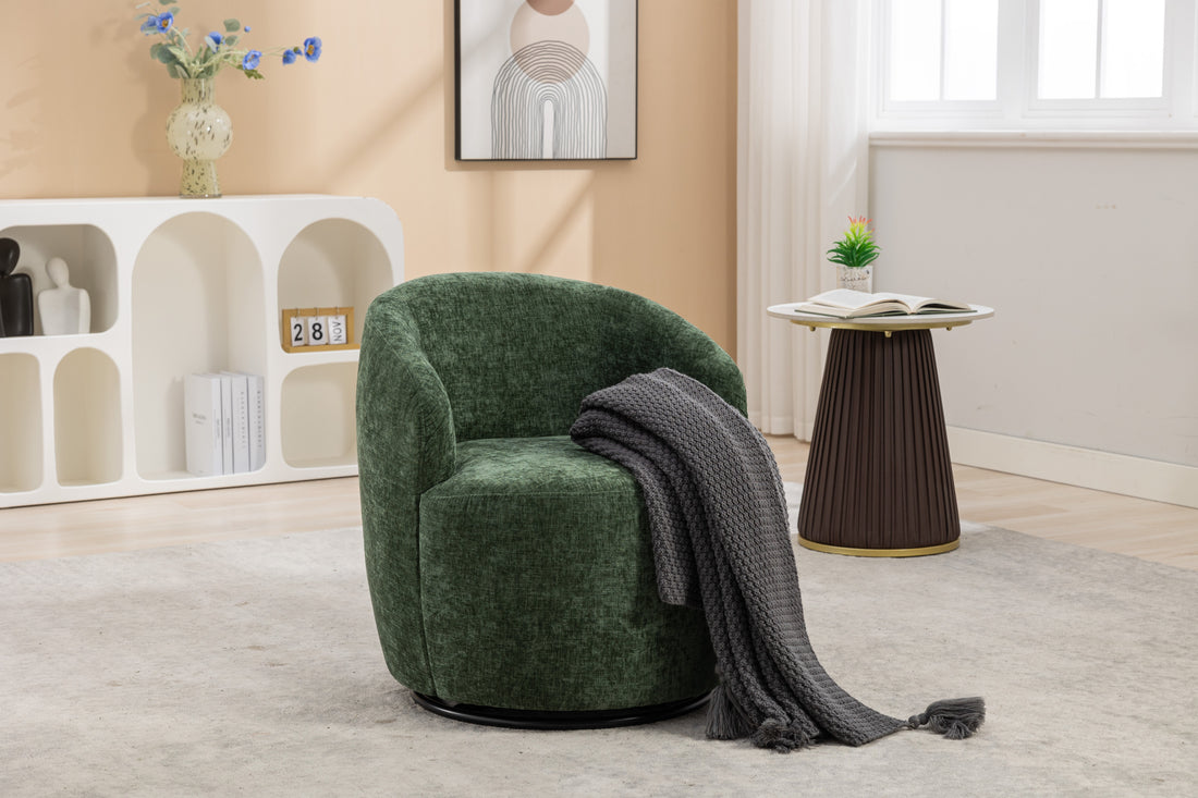 037 Chenille Fabric Swivel Accent Armchair Barrel Chair With Black Powder Coating Metal Ring,Green Green Primary Living Space Modern Eucalyptus Foam Chenille